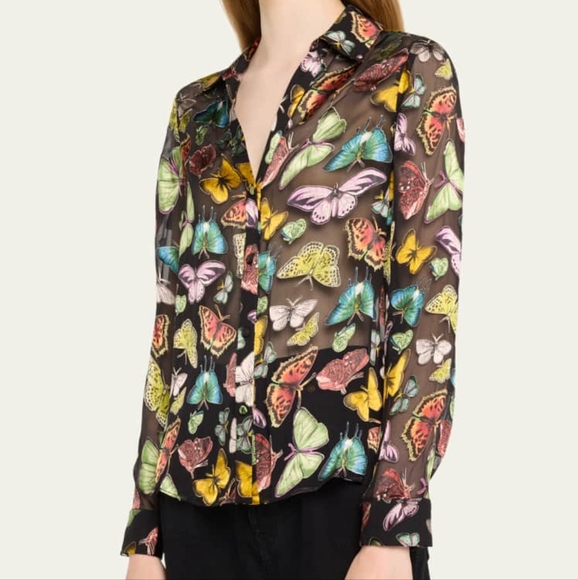 Alice + Olivia Butterfly Black Button-Front Blouse NWT Sz XS - Picture 3 of 4